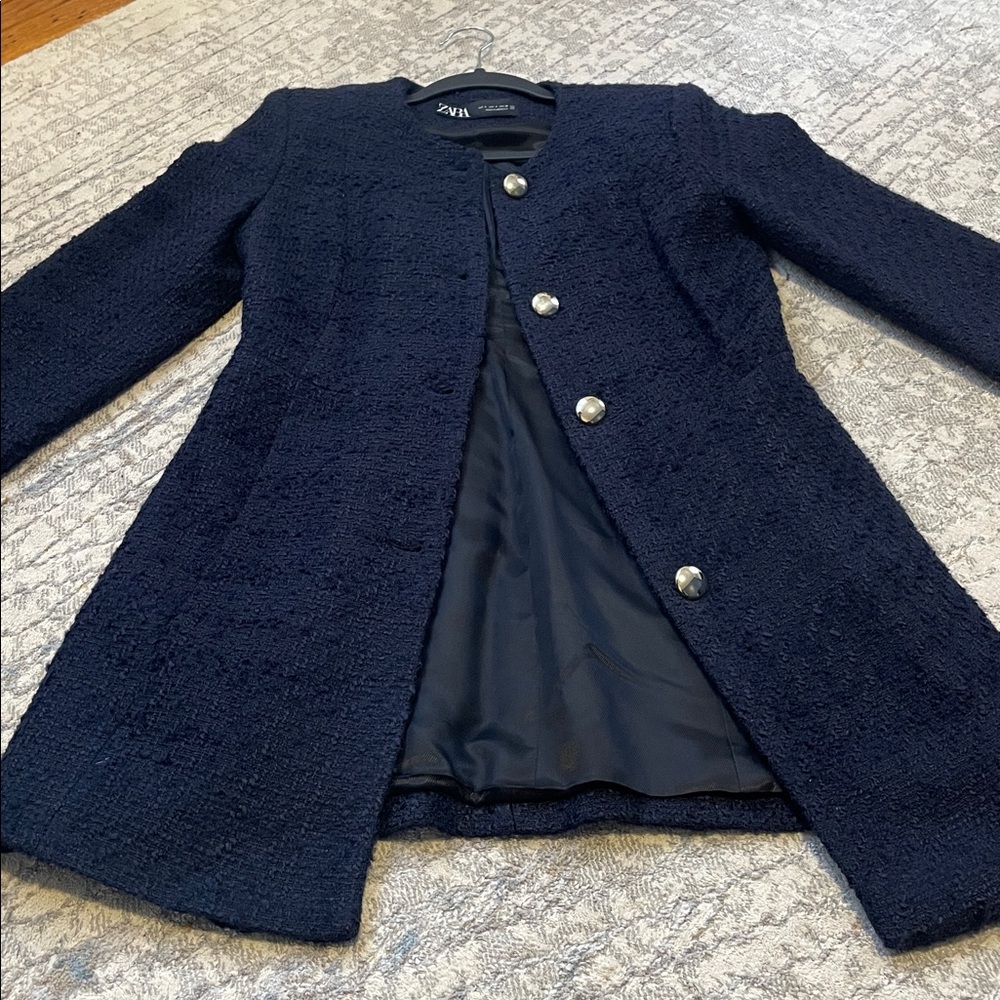 Zara Navy Women's Blazer with Silver Buttons - Picture 6 of 9